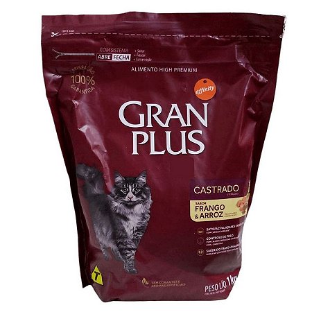 Ração Gran Plus - Gatos Castrados Adultos - Sabor Frango e Arroz - 1kg