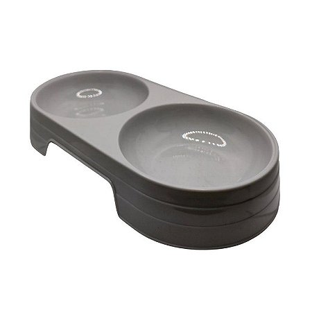 Comedouro Duplo de Plástico 150ml - Cinza