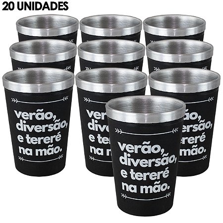 Kit 20 Copos Cuia Térmico de Alumínio 300ml Preto Frase Nosso Tereré