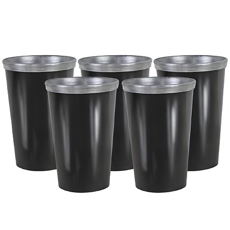 Kit 5 Copos Cuia Térmico de Alumínio 300ml Preto Liso Nosso Tereré