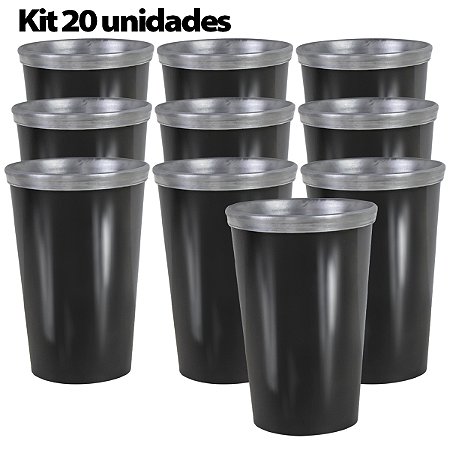 Kit 20 Copos Cuia Térmico de Alumínio 300ml Preto Liso Nosso Tereré