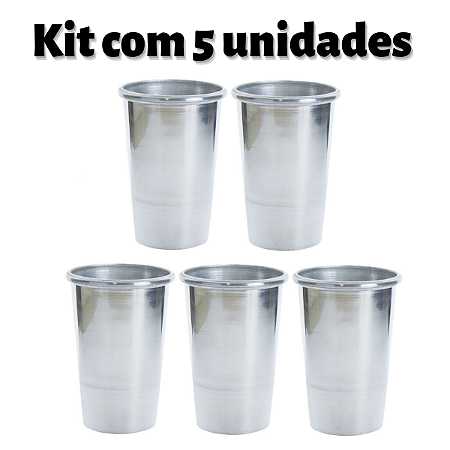 Kit 5 Copos de Tereré Alumínio Cromado Polido 350ml Nosso Tereré