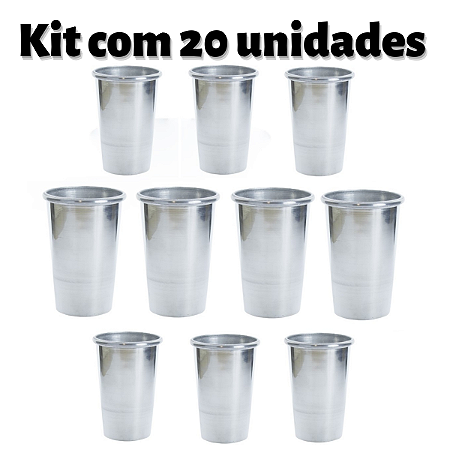 Kit 20 Copos de Tereré Alumínio Cromado Polido 350ml Nosso Tereré