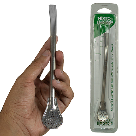 Bomba Terere Lisa Redonda Cromada 19cm Gravação Nosso Tereré