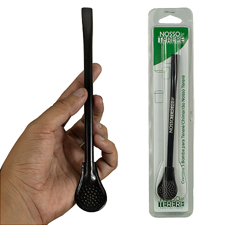 Bomba Terere Lisa Redonda Preto 19cm Gravação Nosso Tereré