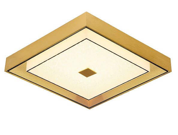 Plafon Quadrado LED 24W 3000k Mini Cristais 44x44cm Dourado