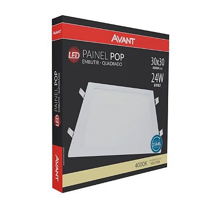 Painel Pop LED Quadrado 24w 4000k Embutir 30x30 cm Avant