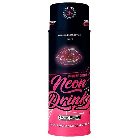 Energético Neon Drink 60ml Morango com Lichia Brilha Na Luz Negra Pepper Blend