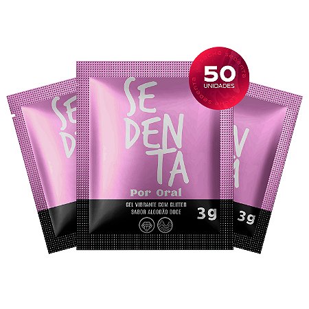 Kit 50 Sachês Sedenta Por Oral Algodão Doce 3g Gel Vibrante Comestível com Glitter Pepper Blend