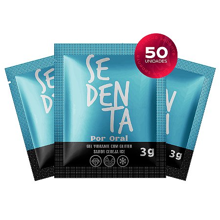 Kit 50 Sachês Sedenta Por Oral Cereja Ice 3g Gel Vibrante Comestível com Glitter Pepper Blend