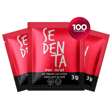 Kit 100 Sachês Sedenta Por Oral Maçã do Amor 3g Gel Vibrante Comestível com Glitter Pepper Blend