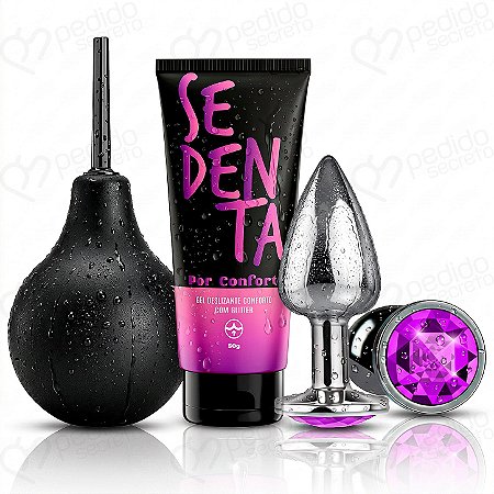 Kit Ducha Íntima 224ml Gel Facilitador Sedenta por Conforto 50g e Plug Anal P Aço