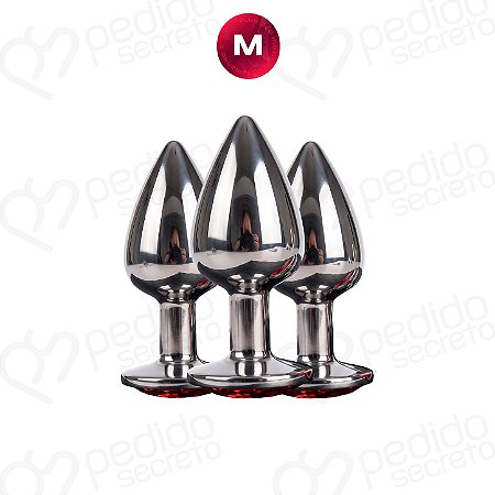 Kit Plug Anal Tamanho M Intermediário Inox Pedra Joia Excita Estimula Dilata - Sexy Import