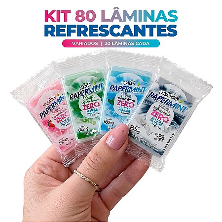 Kit 80 Lâminas Refrescantes PaperMint Zero Açúcar para Beijo e Oral