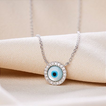 COLAR OLHO GREGO MADREPÉROLA CRAVEJADO