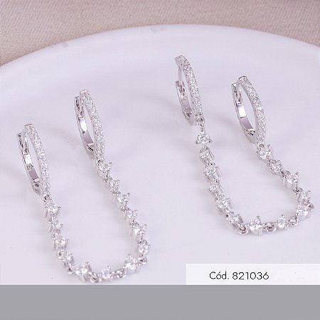 DUO ARGOLA CRAVEJADA COM ZIRCONIAS PENDURADAS