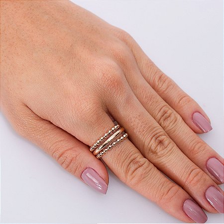 TRIO DE ANEL LISO E ANEL BOLINHA