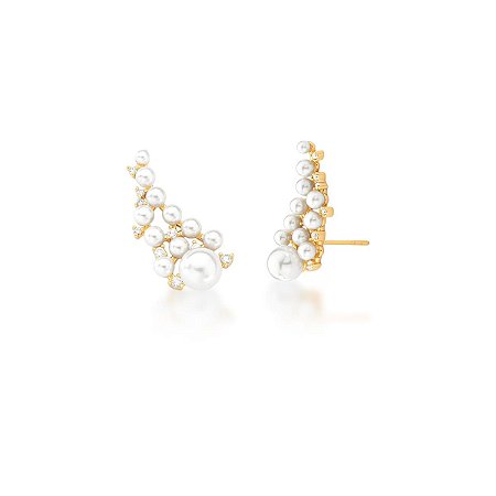 BRINCO EAR CUFF COM PÉROLAS BANHADO A OURO