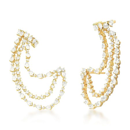 BRINCO EAR LINE E PIERCING DE ORELHA ZIRCONIA BANHADO A OURO