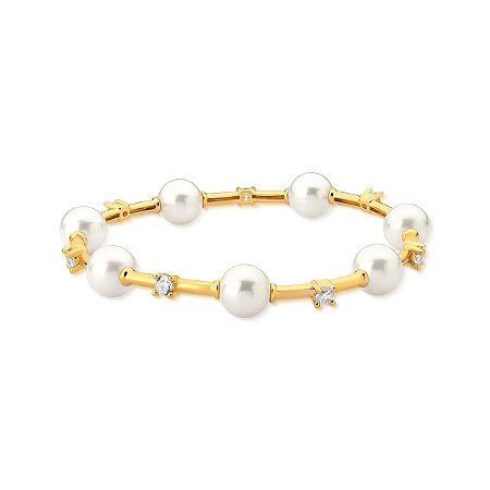 PULSEIRA COM PÉROLAS BANHADO A OURO