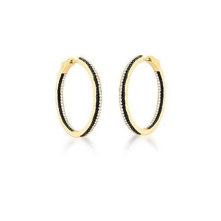 ARGOLA DUAS FILEIRAS COM ZIRCÔNIAS PRETO E BRANCO M
