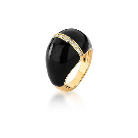ANEL CRAVEJADO ZIRCONIA BRANCA ESMALTADO PRETO