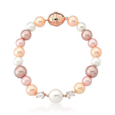 PULSEIRA COM PÉROLAS EM QUATRO TONS BANHADA A OURO ROSÊ