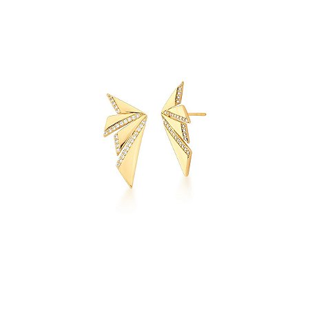 BRINCO ORIGAMI DOURADO CRAVEJADO COM ZIRCONIAS