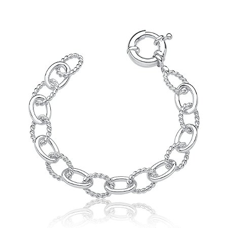 PULSEIRA COM ELOS TRANÇADOS E LISOS BANHADA A RÓDIO