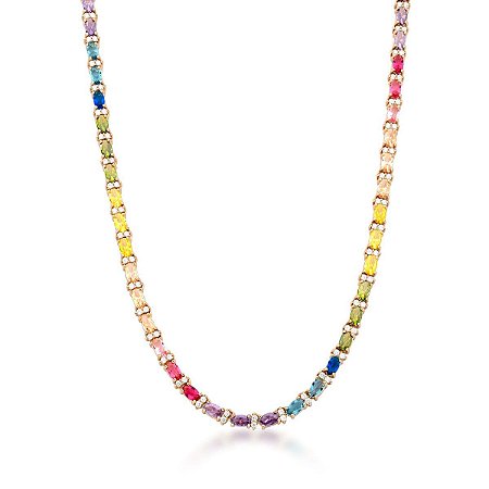 COLAR RIVIERA COM ZIRCÔNIAS OVAIS COLORIDAS BANHADA A OURO