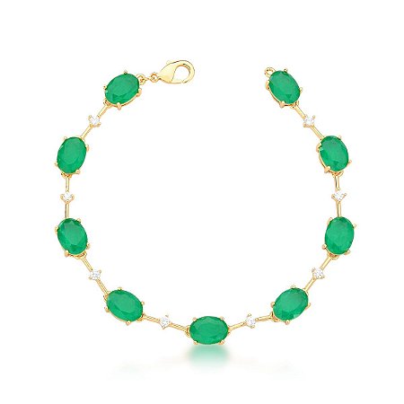 PULSEIRA COM ZIRCÔNIAS E PEDRAS OVAIS ESMERALDA SJ