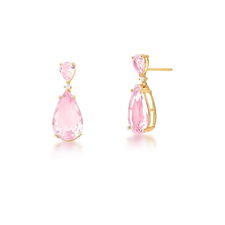 BRINCO CRISTAIS EM GOTA ROSA SJ