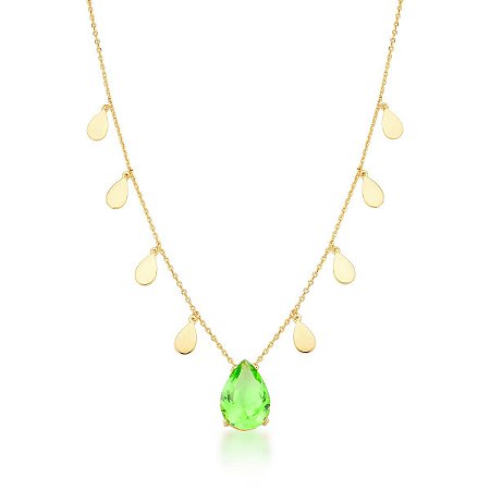 CORRENTE COM CRISTAL EM GOTA PRASIOLITA BANHADA A OURO SJ