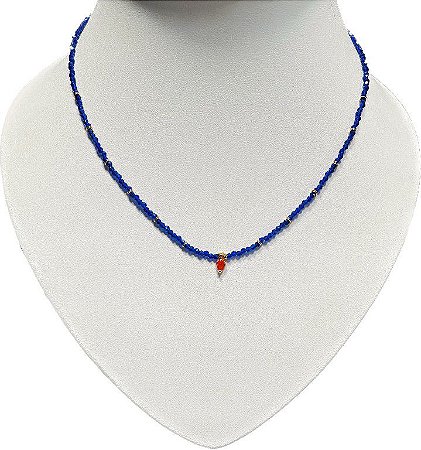 CHOKER DELICADA LAPIS LAZULI E CRISTAL CORNALINA SJ