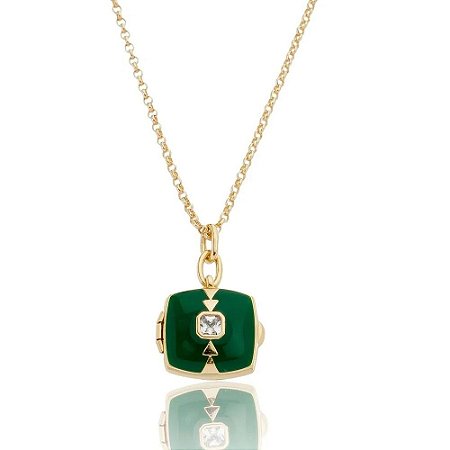COLAR RELICARIO LITTLE MOMENTS DOURADO/VERDE SM