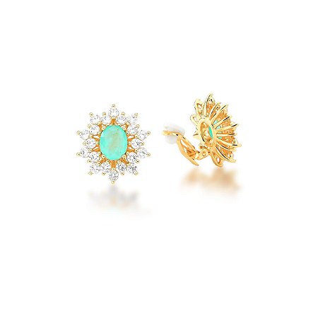 BRINCO DE PRESSÃO FLOR COM CRISTAL TURMALINA BANHADO A OURO SM