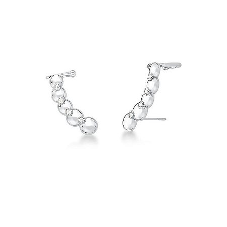 BRINCO EAR CUFF COM ESFERAS LISAS E ZIRCÔNIAS BANHO RODIO SM