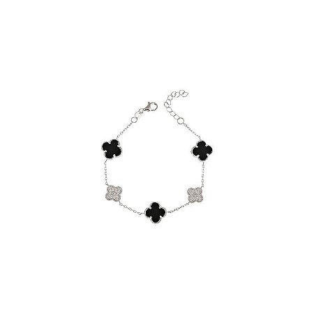 PULSEIRA TREVO ONIX E TREVO CRAVEJADO PP