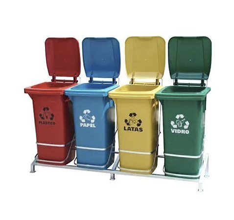 Conjunto de Lixeiras Plásticas Coleta Seletiva 240L com Rodas