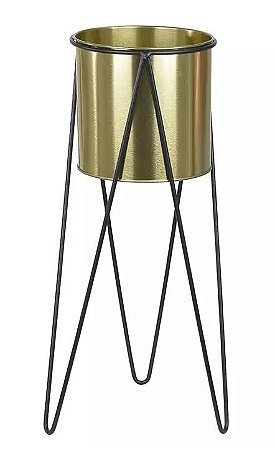 Vaso Metal com Suporte em Metal Dourado 45cm