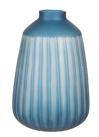Vaso Vidro Decorativo Canelado Azul 33,5x21,5cm