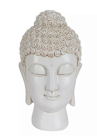 Escultura Cabeça de Buda Resina Branco 23x13,5cm