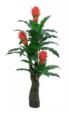 Planta Árvore Artificial Bromélia Real Toque Verde Vermelho 1,6m