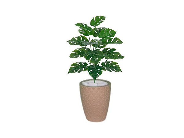 Planta Árvore Artificial Costela-de-Adão Real Toque Verde 60cm Kit + Vaso E. Bege 32cm