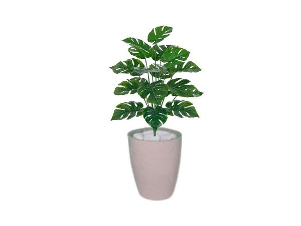 Planta Árvore Artificial Costela-de-Adão Real Toque Verde 60cm Kit + Vaso S. Bege 30cm