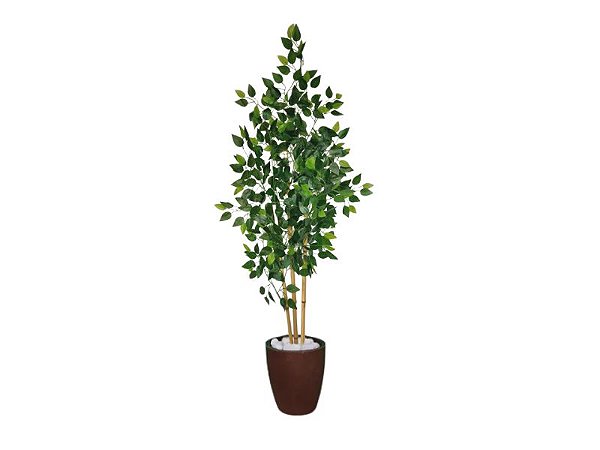 Planta Árvore Artificial Bambu Real Toque 1,6m Kit + Vaso S. Marrom 30cm