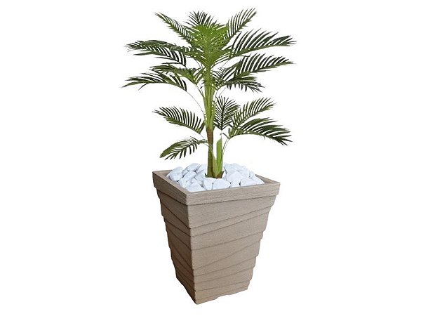 Planta Artificial Árvore Palmeira Areca 1,1m kit + Vaso Trapezio D. Grafiato Bege 40cm