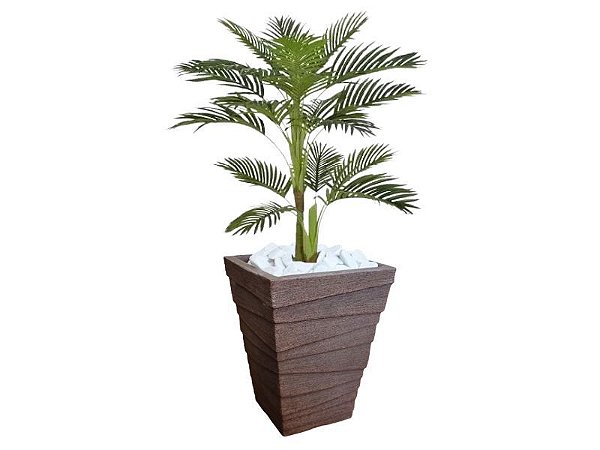 Planta Artificial Árvore Palmeira Areca 1,1m kit + Vaso Trapezio D. Grafiato Marrom 40cm