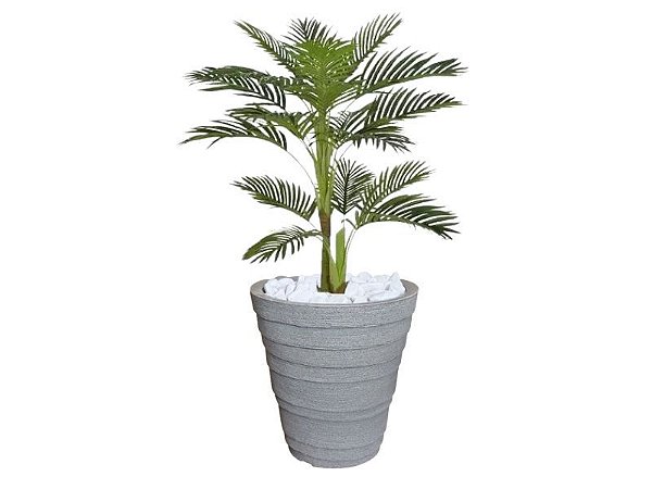 Planta Artificial Árvore Palmeira Areca 1,1m kit + Vaso Redondo D. Grafiato Cinza 40cm