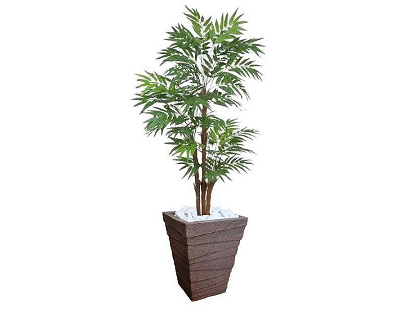 Planta Artificial Árvore Palmeira Phoenix 1,77m kit + Vaso Trapézio D. Grafiato Marrom 40cm